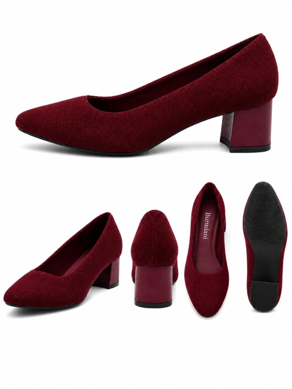 Burudani Women’s Burgundy Knit Round Toe Block Heel Shoes, Size, 6-11
